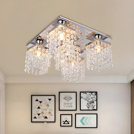 Mini Crystal Chain Square LED Flush Mount Light 4-Light Image - 1