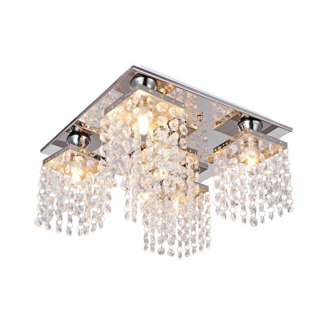 Mini Crystal Chain Square LED Flush Mount Light 4-Light Image - 2