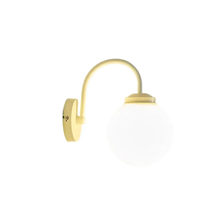 Mini Curved Arm Beige Globe Metal LED Wall Sconce Image - 2