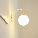 Mini Curved Arm Beige Globe Metal LED Wall Sconce Image - 3