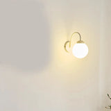 Mini Curved Arm Beige Globe Metal LED Wall Sconce Image - 4