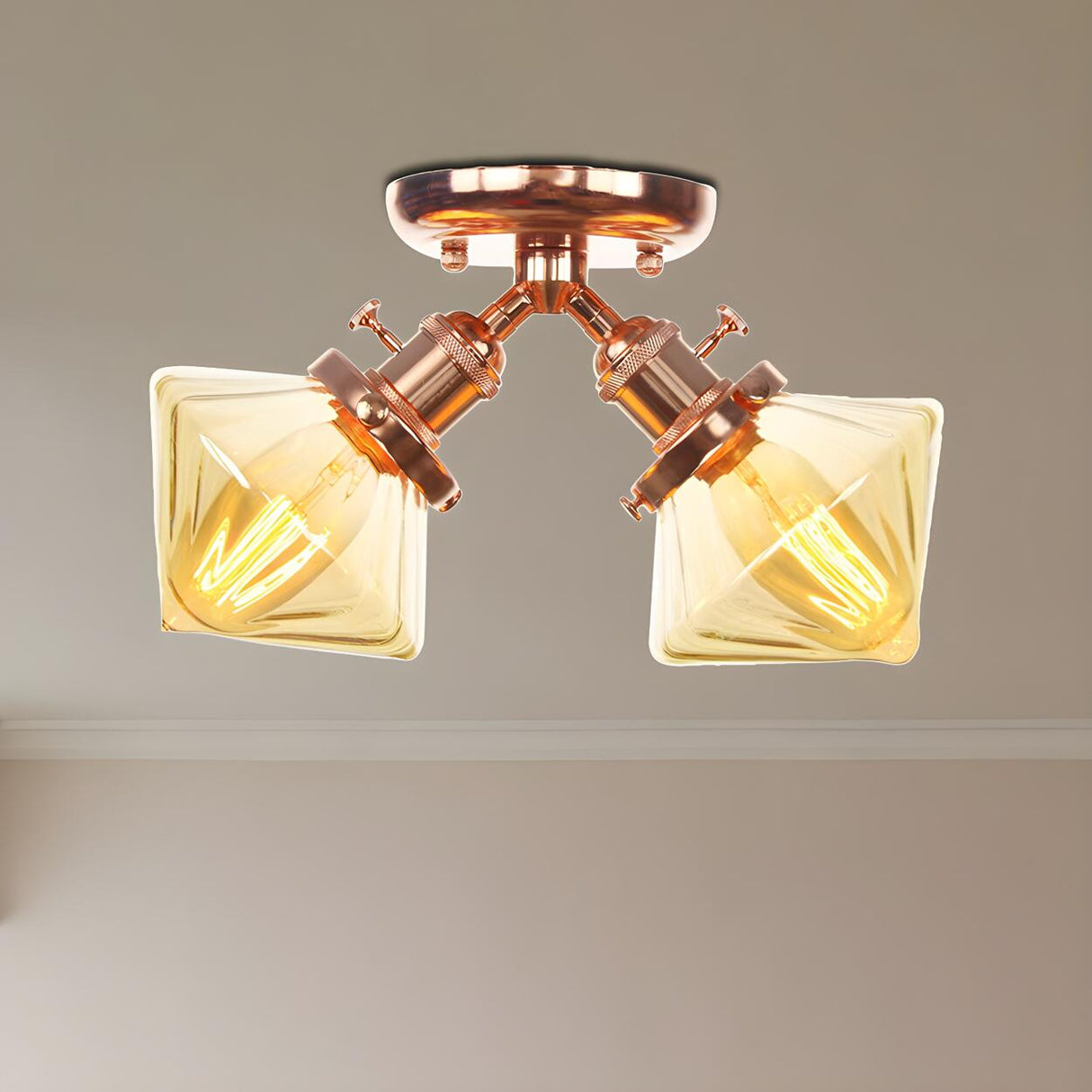 Mini Diamond Amber Glass Semi-Flush Mount Light 2-Light Image - 10