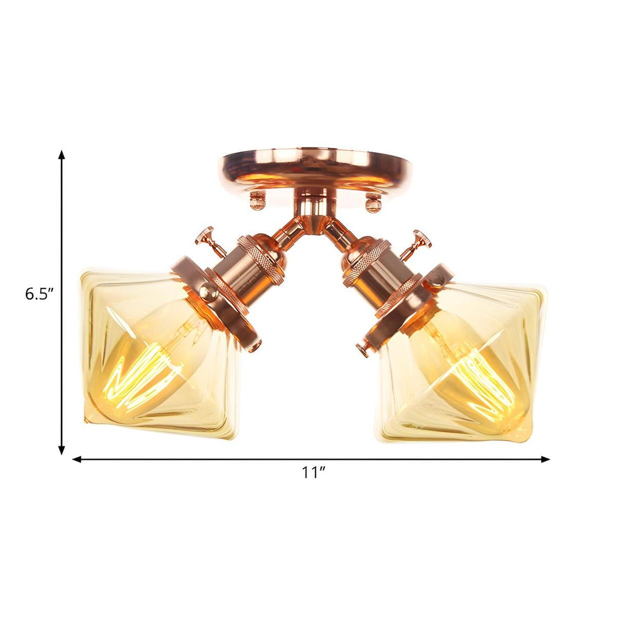 Mini Diamond Amber Glass Semi-Flush Mount Light 2-Light Image - 12