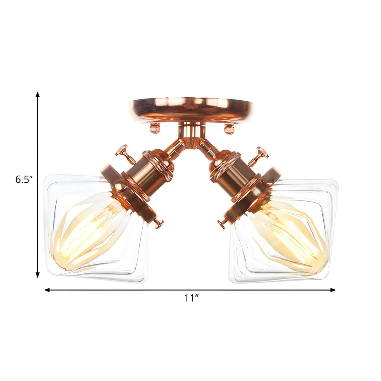 Mini Diamond Amber Glass Semi-Flush Mount Light 2-Light Image - 16