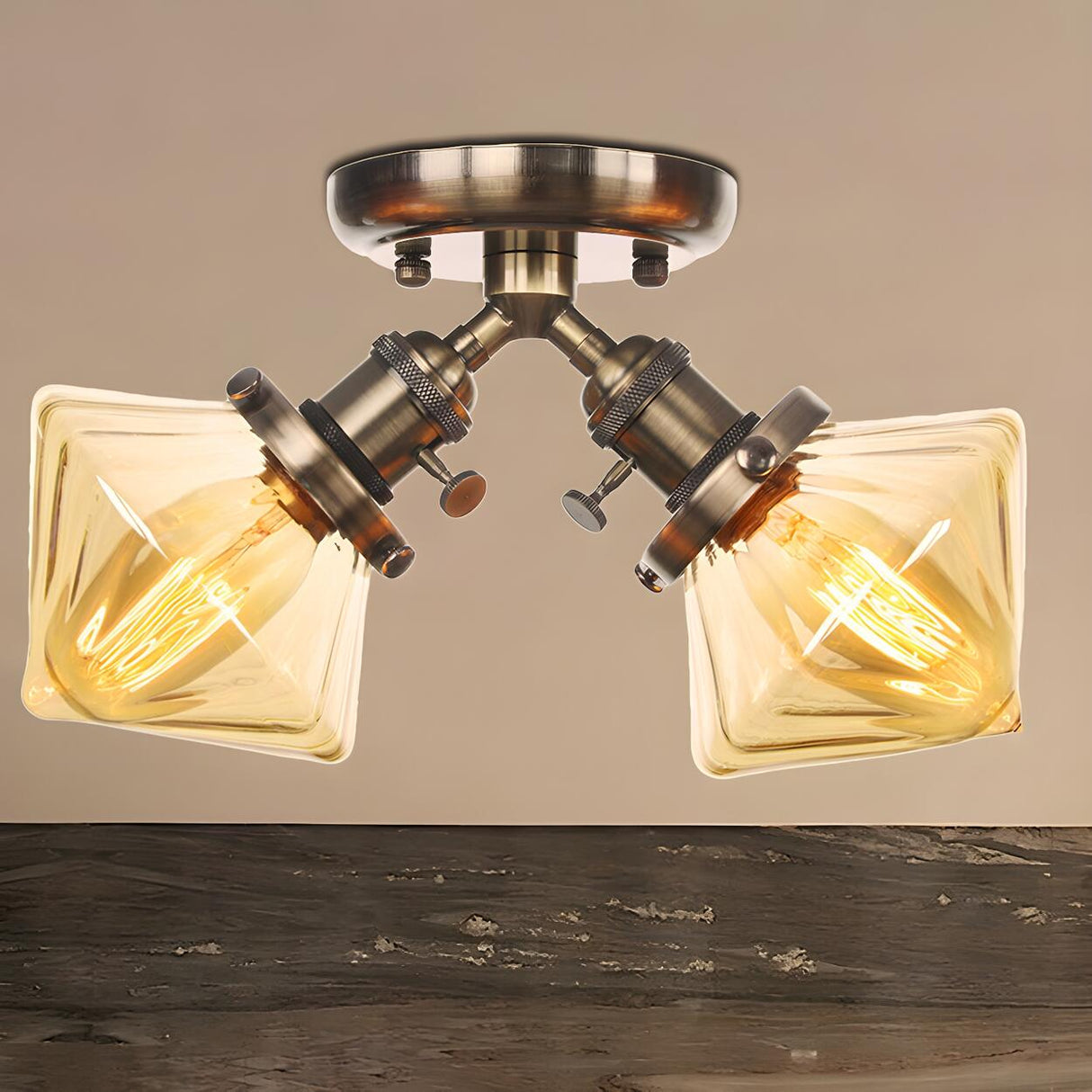 Mini Diamond Amber Glass Semi-Flush Mount Light 2-Light Image - 17