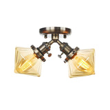 Mini Diamond Amber Glass Semi-Flush Mount Light 2-Light Image - 19