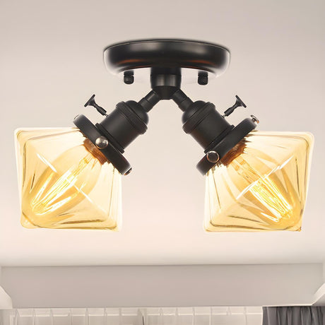 Mini Diamond Amber Glass Semi-Flush Mount Light 2-Light Image - 2