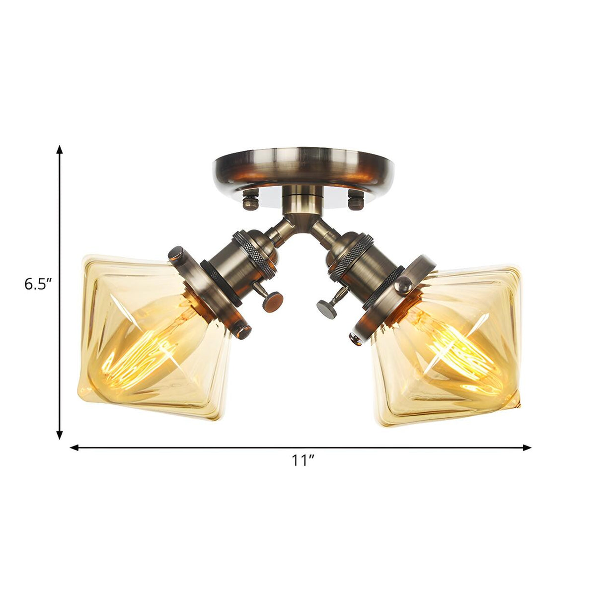 Mini Diamond Amber Glass Semi-Flush Mount Light 2-Light Image - 20