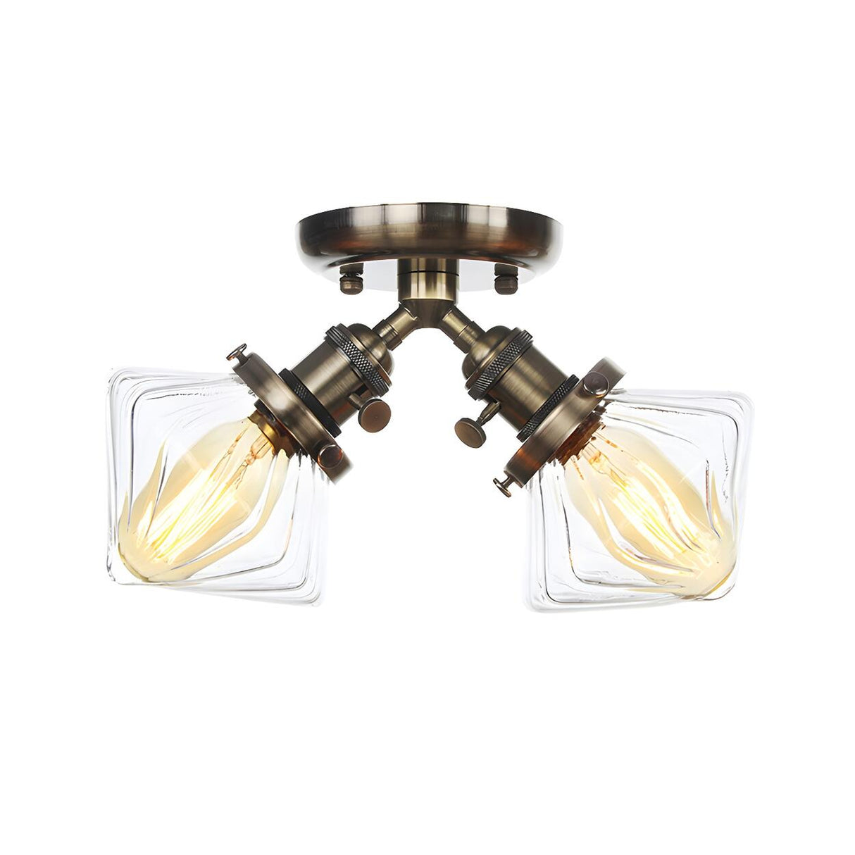 Mini Diamond Amber Glass Semi-Flush Mount Light 2-Light Image - 23