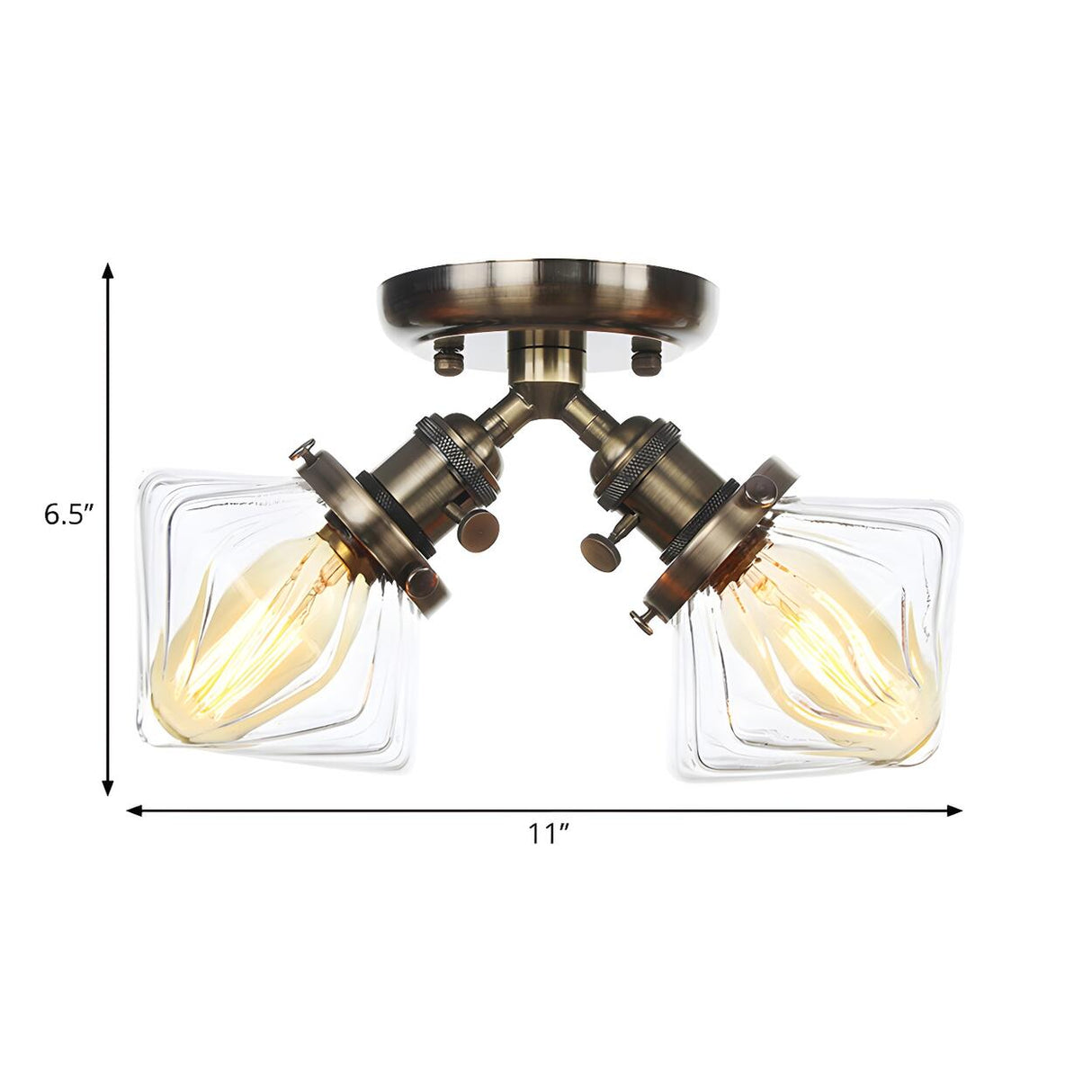 Mini Diamond Amber Glass Semi-Flush Mount Light 2-Light Image - 24