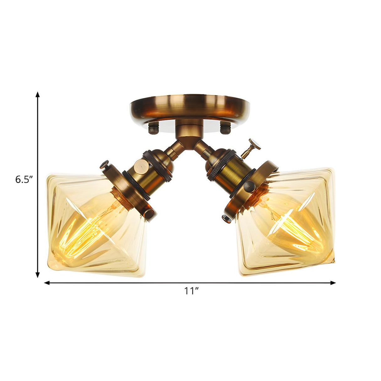 Mini Diamond Amber Glass Semi-Flush Mount Light 2-Light Image - 28