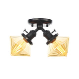 Mini Diamond Amber Glass Semi-Flush Mount Light 2-Light Image - 3