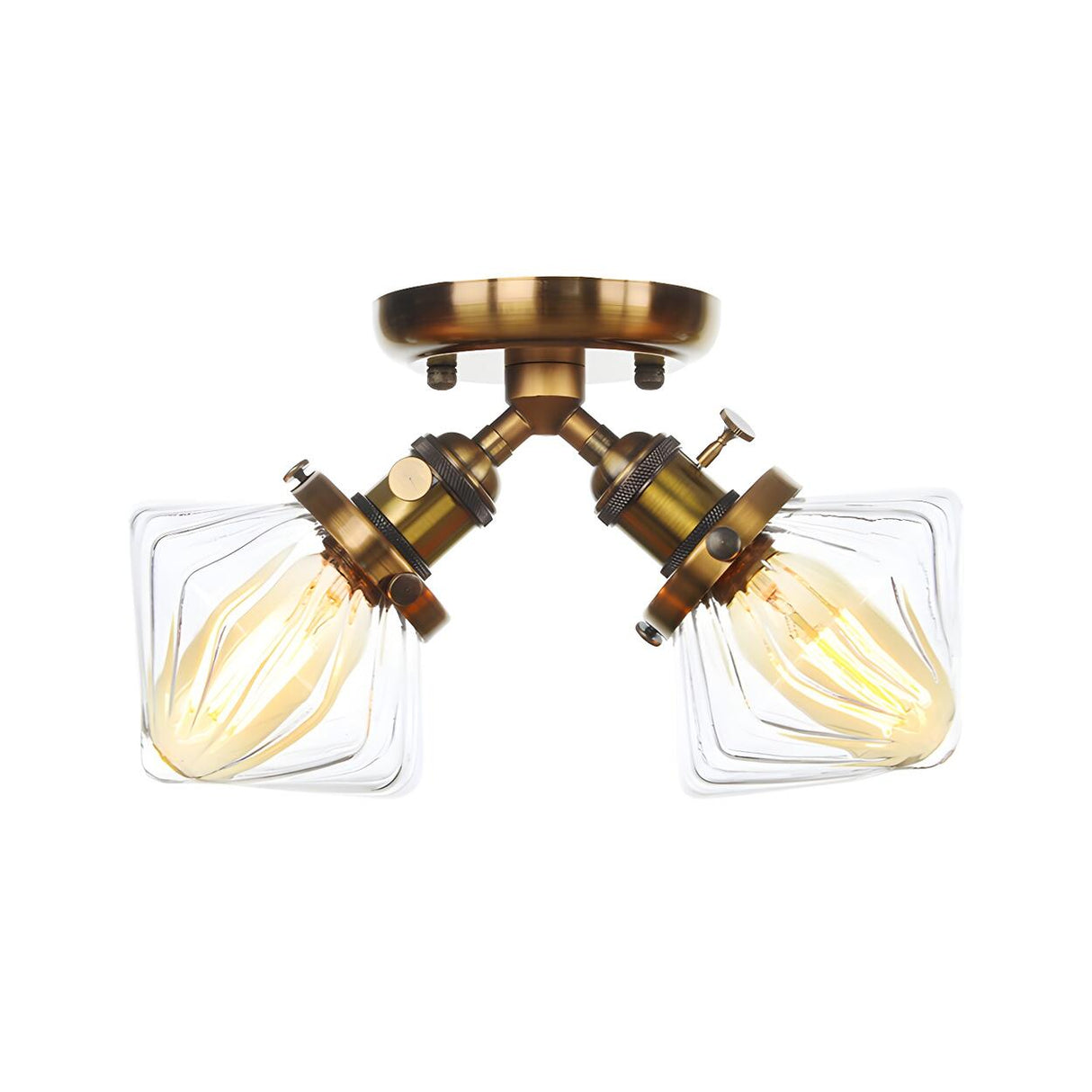 Mini Diamond Amber Glass Semi-Flush Mount Light 2-Light Image - 31