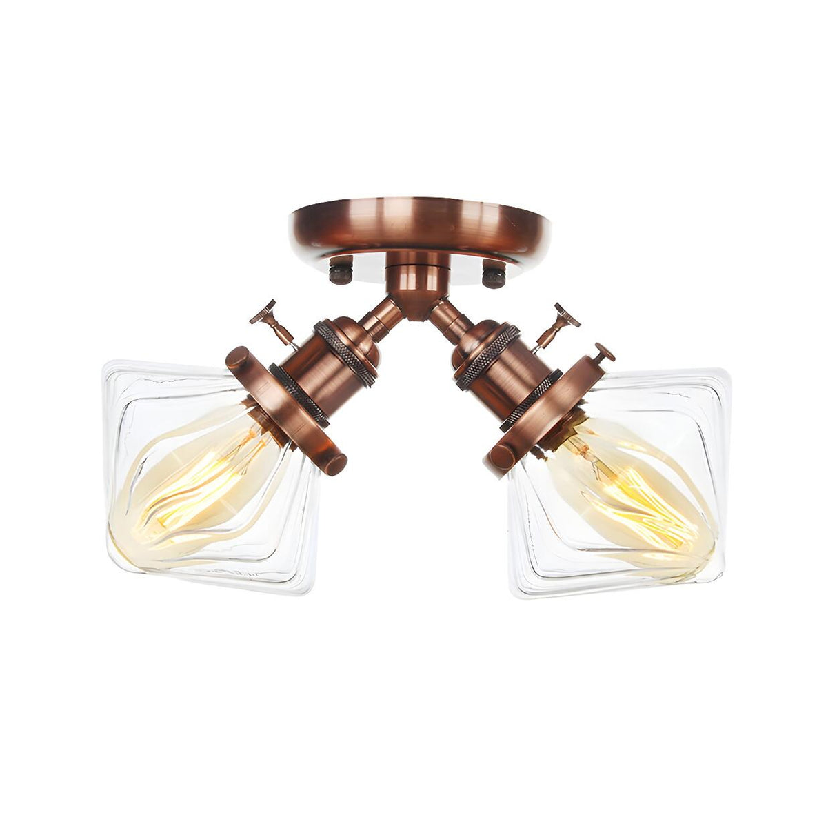 Mini Diamond Amber Glass Semi-Flush Mount Light 2-Light Image - 39