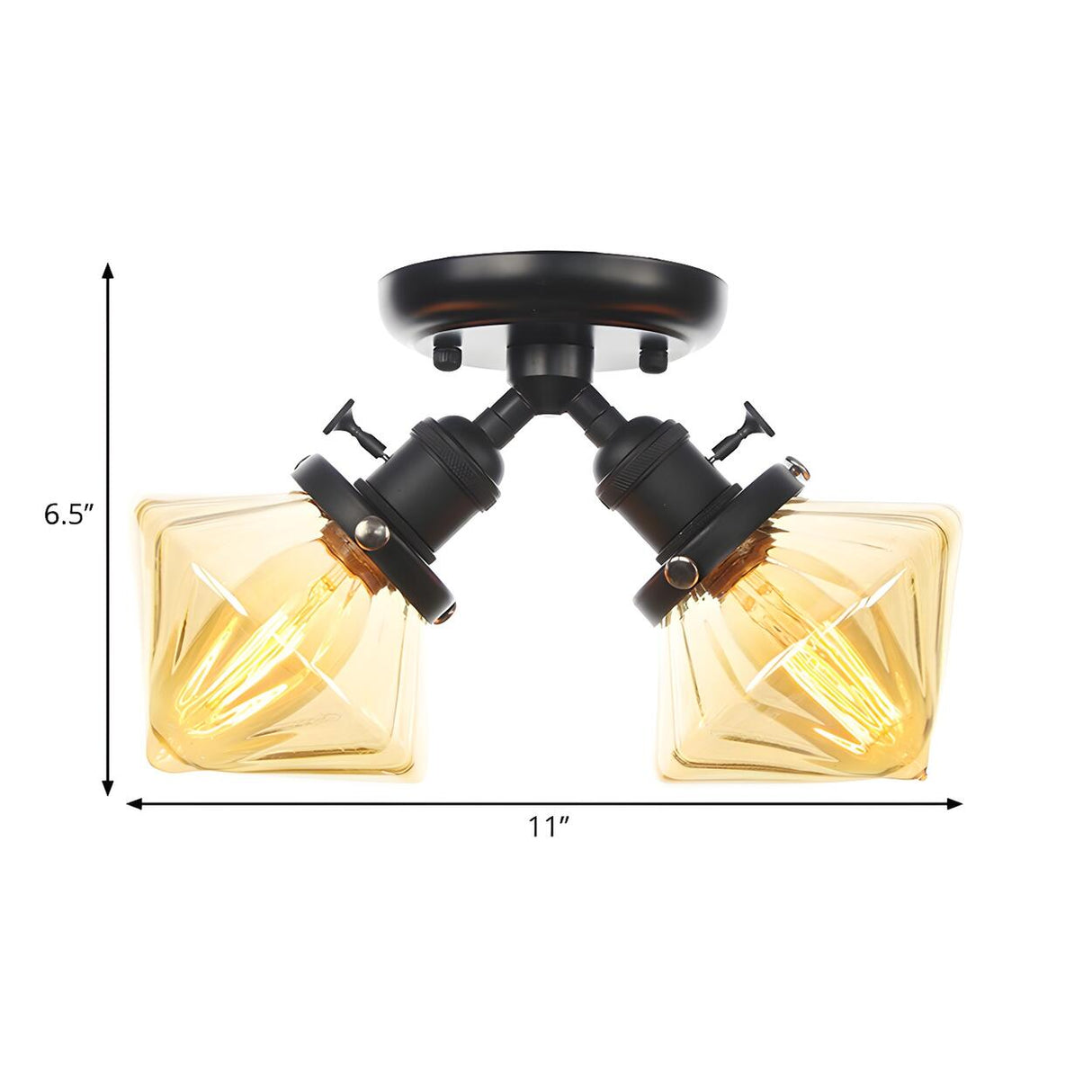 Mini Diamond Amber Glass Semi-Flush Mount Light 2-Light Image - 4