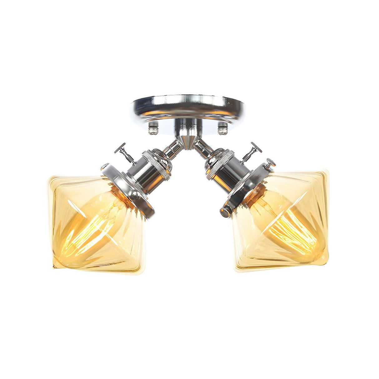 Mini Diamond Amber Glass Semi-Flush Mount Light 2-Light Image - 43