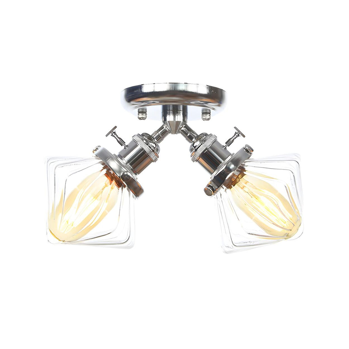 Mini Diamond Amber Glass Semi-Flush Mount Light 2-Light Image - 47