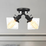 Mini Diamond Amber Glass Semi-Flush Mount Light 2-Light Image - 6