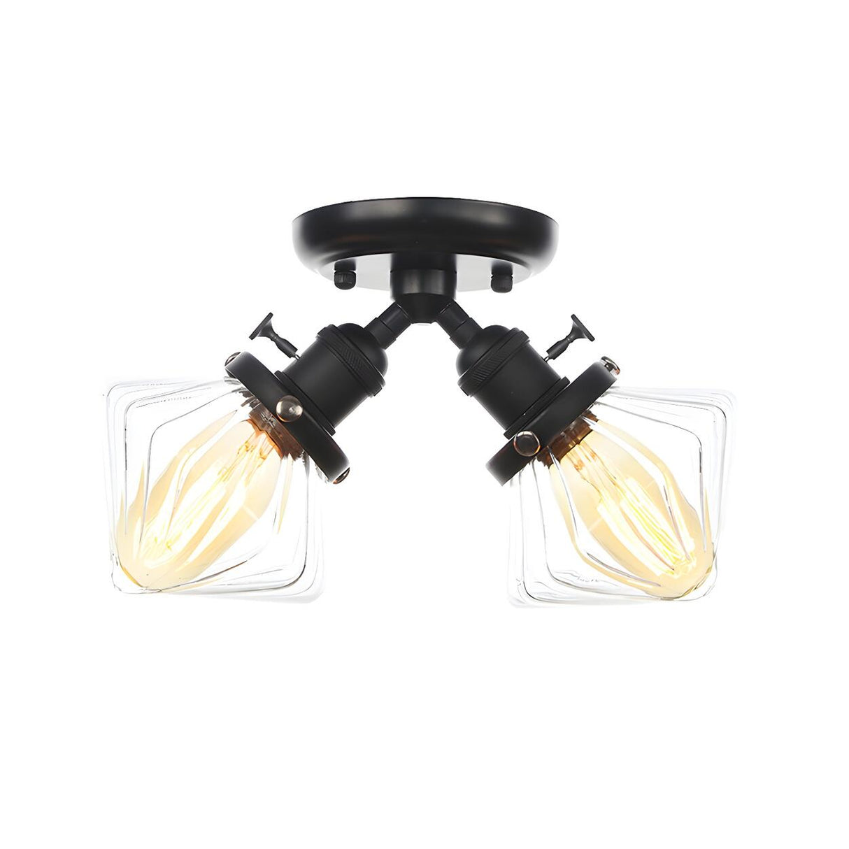 Mini Diamond Amber Glass Semi-Flush Mount Light 2-Light Image - 7