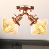 Mini Diamond Amber Glass Semi-Flush Mount Light 2-Light Image - 9