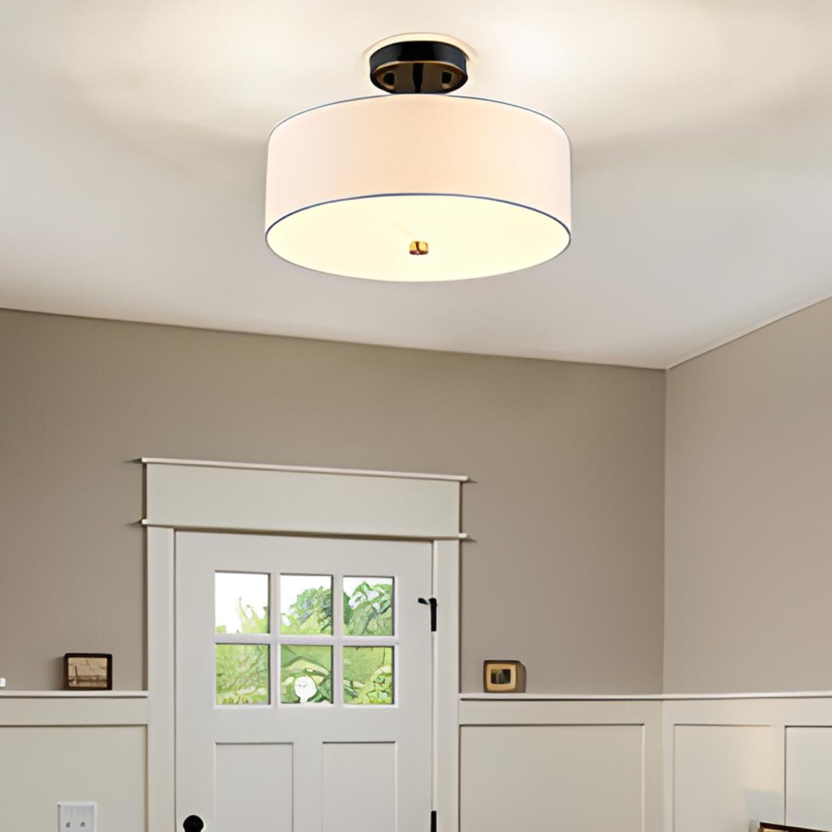 Mini Drum Cylinder Semi-Flush Mount Ceiling Light Image - 2