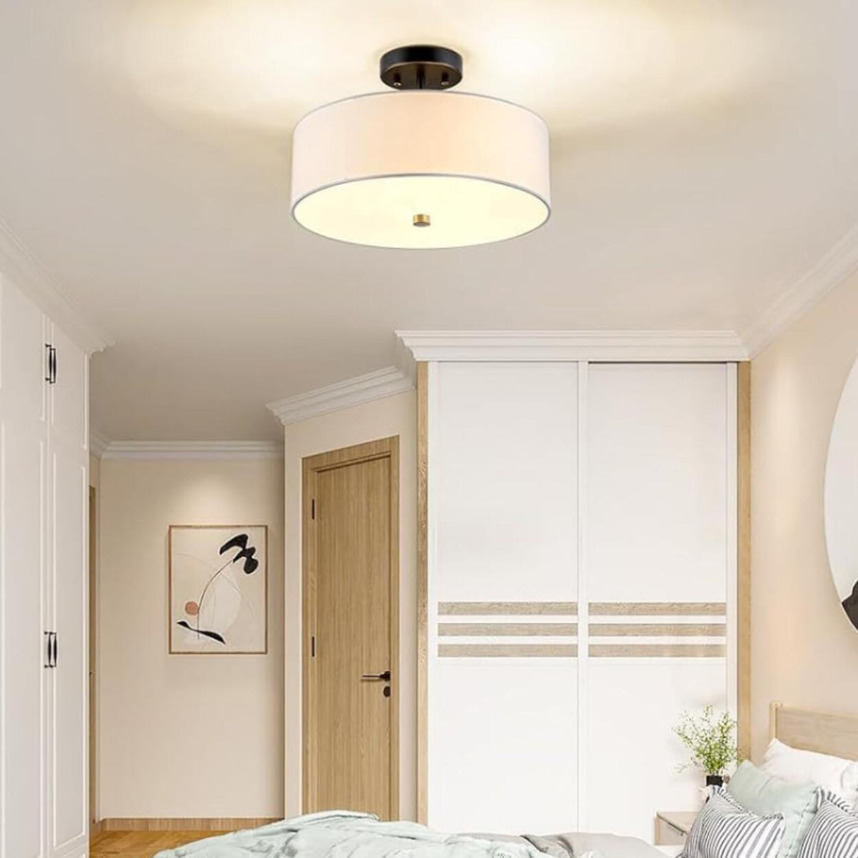 Mini Drum Cylinder Semi-Flush Mount Ceiling Light Image - 3