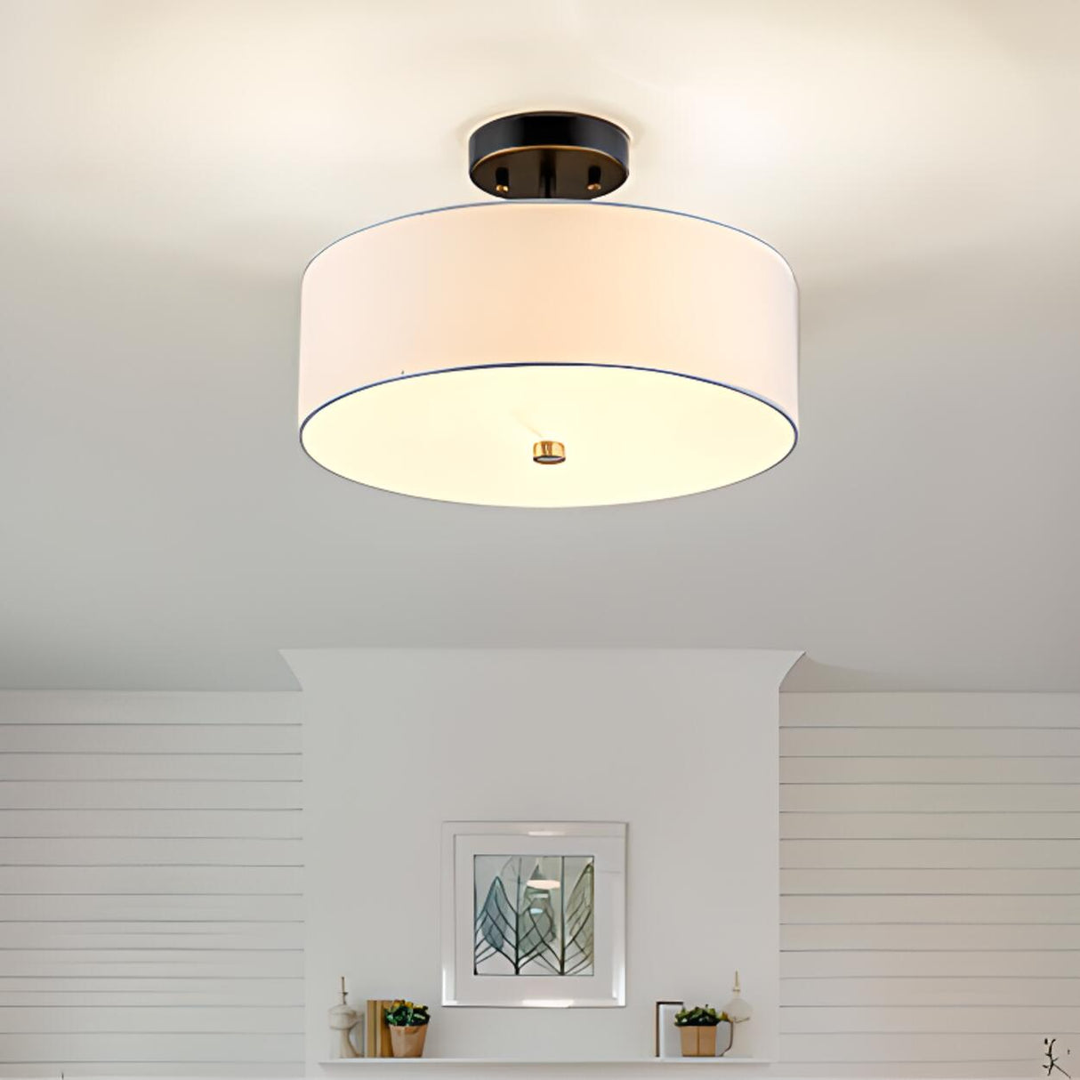 Mini Drum Cylinder Semi-Flush Mount Ceiling Light Image - 4