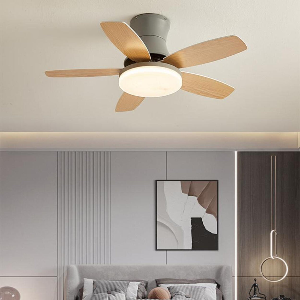 Mini Flush 5 Blade Dimming Ceiling Fan with LED Light Image - 1