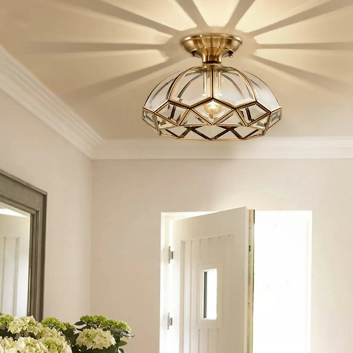 Mini Geometric Gold Glass Semi-Flush Mount Ceiling Lamp Image - 2