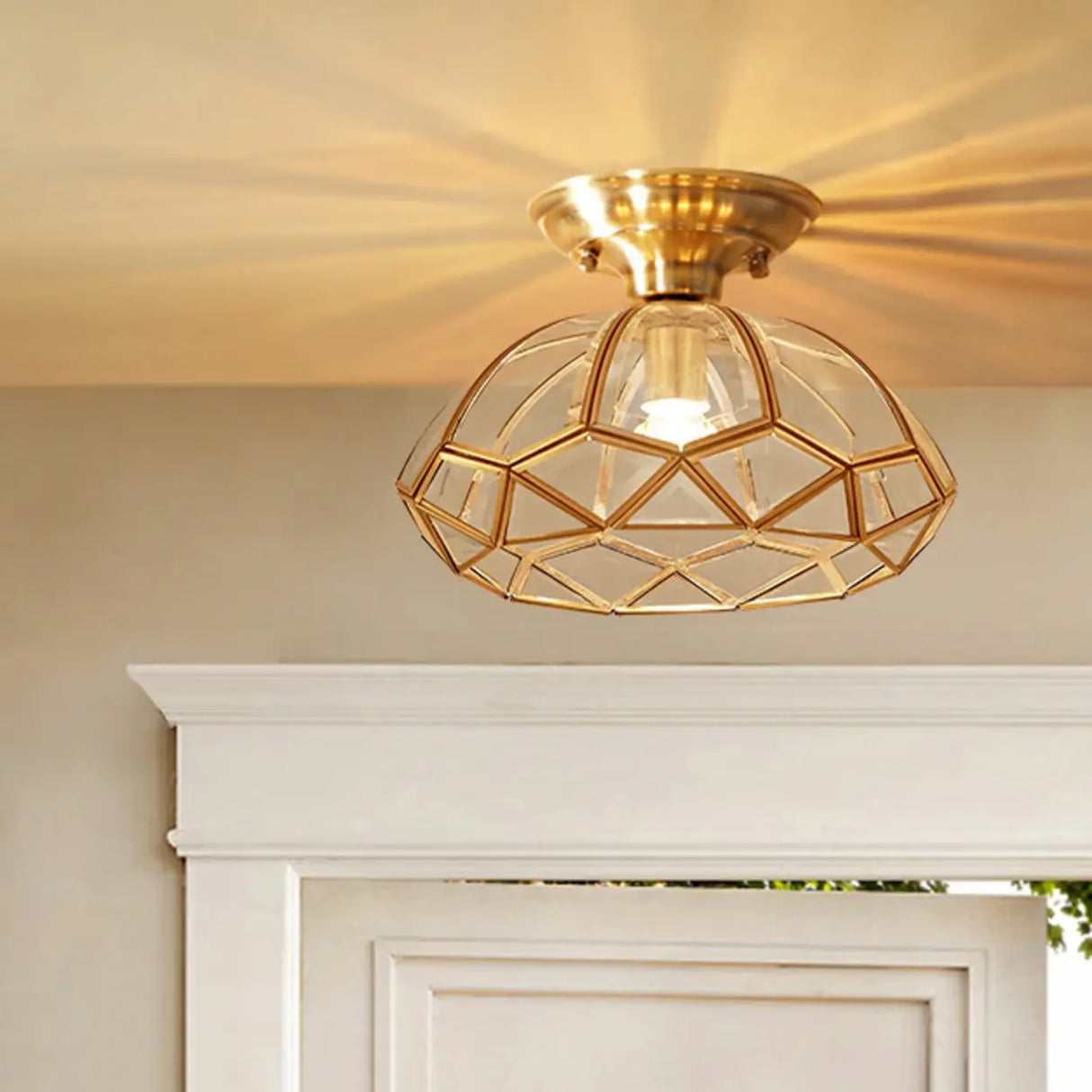 Mini Geometric Gold Glass Semi-Flush Mount Ceiling Lamp Image - 3