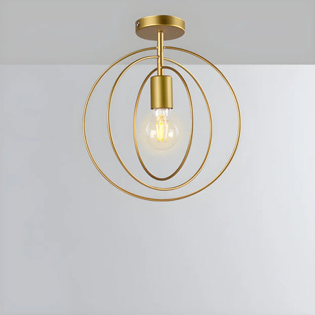 Mini Gold Circular Ring Semi-Flush Mount Ceiling Light Image - 1