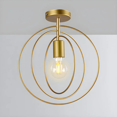 Mini Gold Circular Ring Semi-Flush Mount Ceiling Light Image - 2