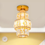 Mini Gold Crystal Inlaid Cylinder Semi-Flush Mount Lamp Image - 2