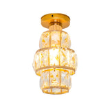 Mini Gold Crystal Inlaid Cylinder Semi-Flush Mount Lamp Image - 3