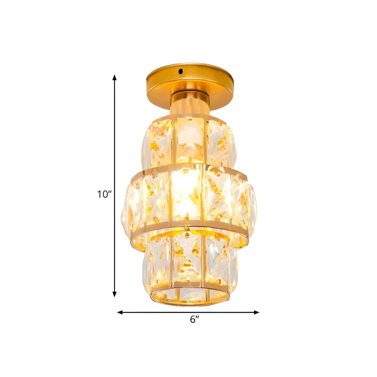 Mini Gold Crystal Inlaid Cylinder Semi-Flush Mount Lamp 