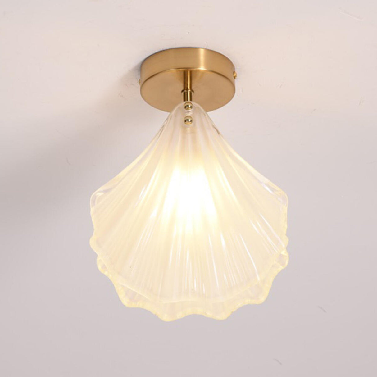 Mini Gold Frosted Glass Shell Semi-Flush Mount Light Image - 6