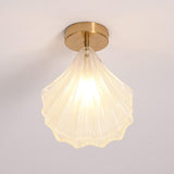 Mini Gold Frosted Glass Shell Semi-Flush Mount Light Image - 6