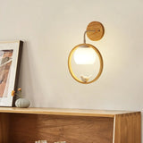 Mini Modern Bird Wood Circular Frame Wall Sconce Image - 1