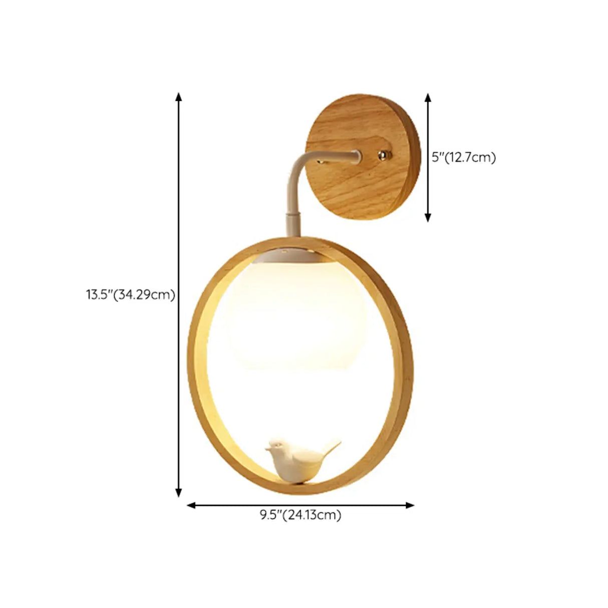 Mini Modern Bird Wood Circular Frame Wall Sconce 