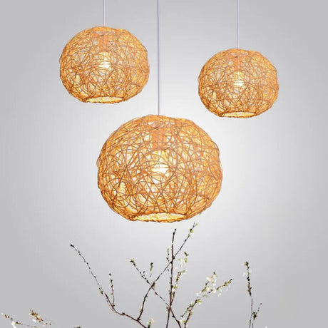 Mini Oriental Woven Rattan Globe Pendant Light Image - 1