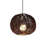 Mini Oriental Woven Rattan Globe Pendant Light Image - 10