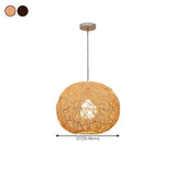 Mini Oriental Woven Rattan Globe Pendant Light Image - 12