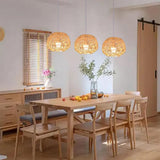 Mini Oriental Woven Rattan Globe Pendant Light Image - 3