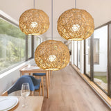 Mini Oriental Woven Rattan Globe Pendant Light Image - 4