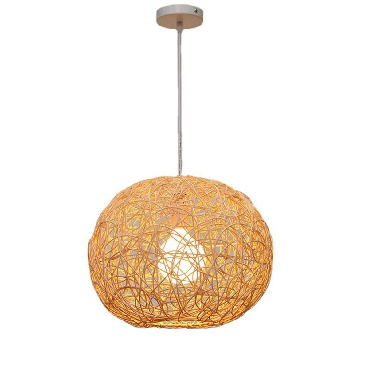 Mini Oriental Woven Rattan Globe Pendant Light Image - 5