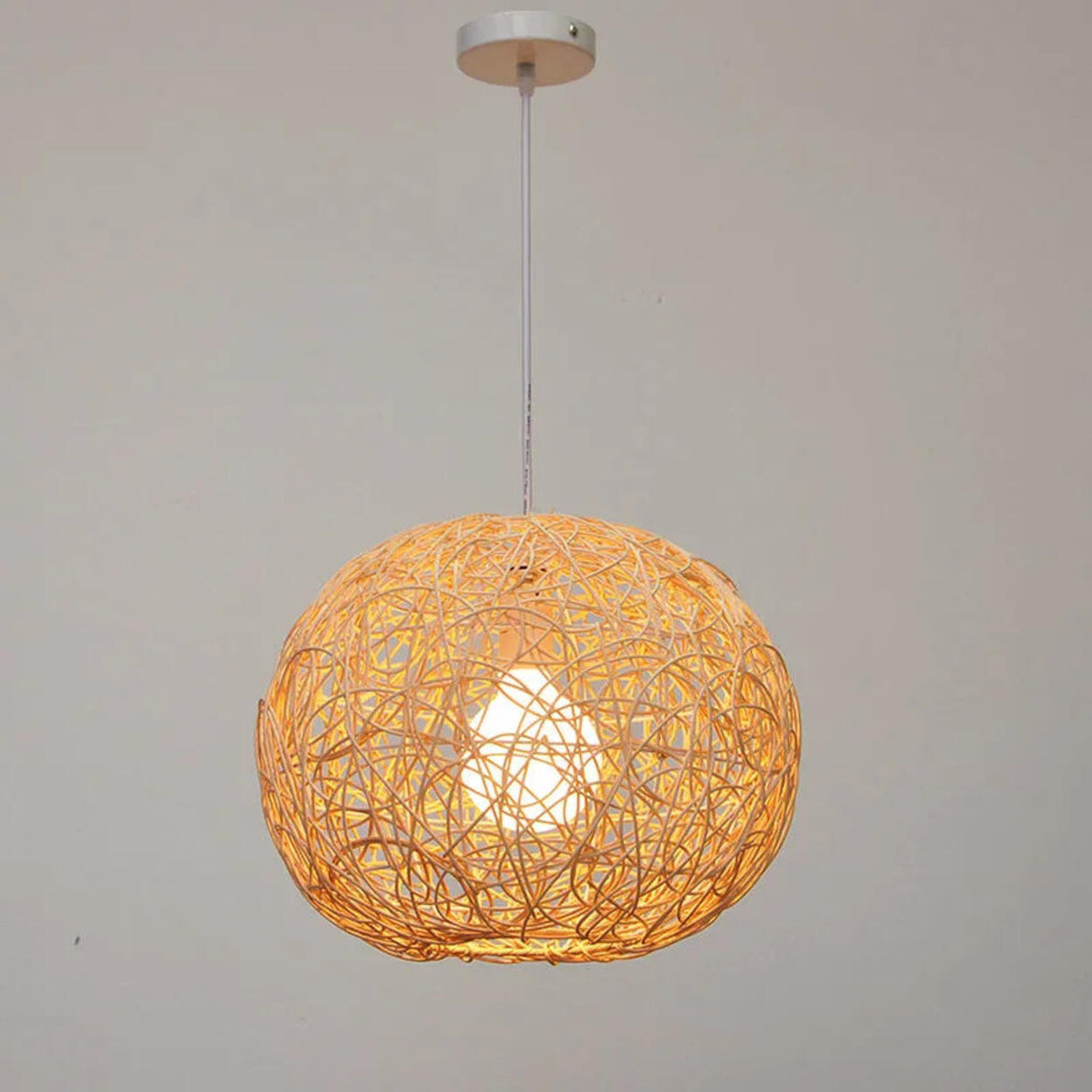 Mini Oriental Woven Rattan Globe Pendant Light Image - 6