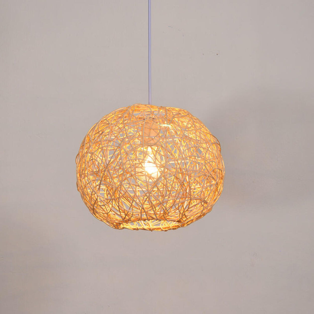 Mini Oriental Woven Rattan Globe Pendant Light Image - 7