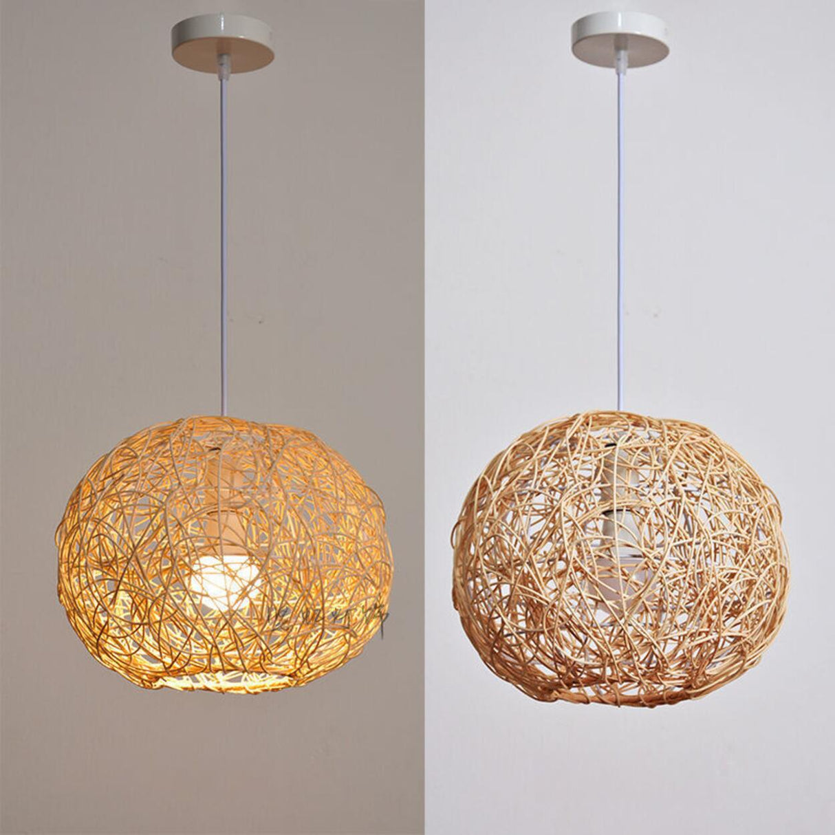 Mini Oriental Woven Rattan Globe Pendant Light Image - 8