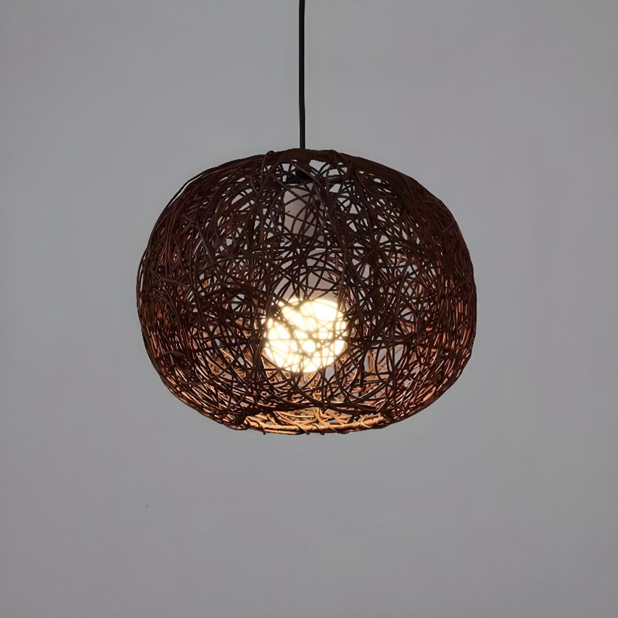 Mini Oriental Woven Rattan Globe Pendant Light Image - 9