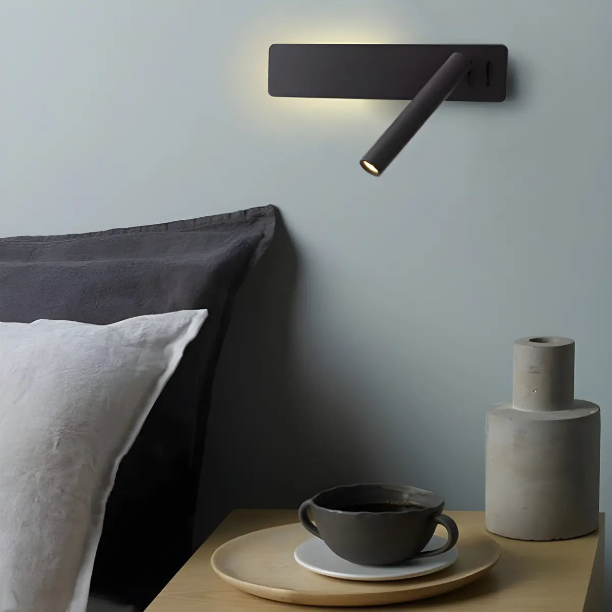 Mini Rectangular Base Cylinder Bedside Reading Wall Sconce Image - 8